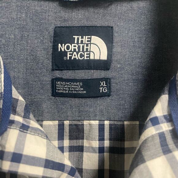 The North Face Men's Button Down Plaid Camp Shirt GORP Blue White Short Sleeve - Picture 2 of 3
